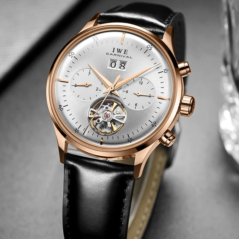 Montre Homme Automatique Cuir & Verre Saphir — Mécanique Luxury 3ATM