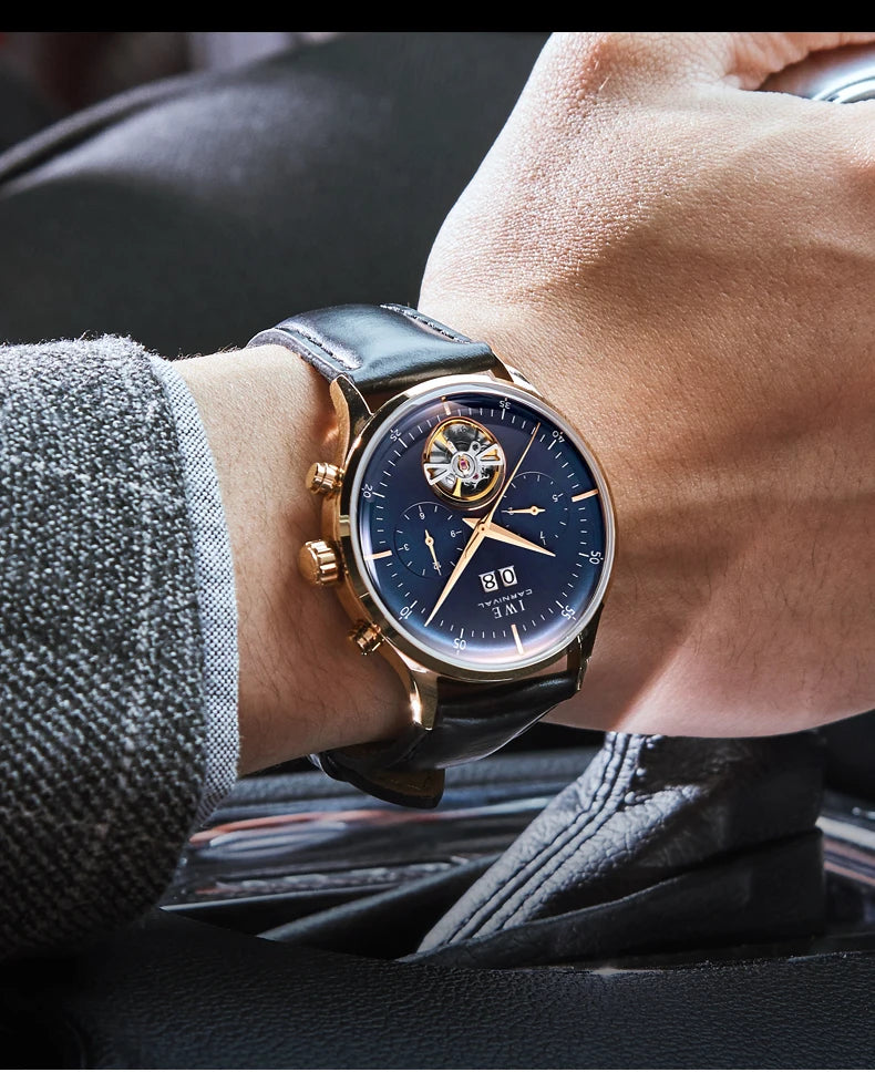 Montre Homme Automatique Cuir & Verre Saphir — Mécanique Luxury 3ATM