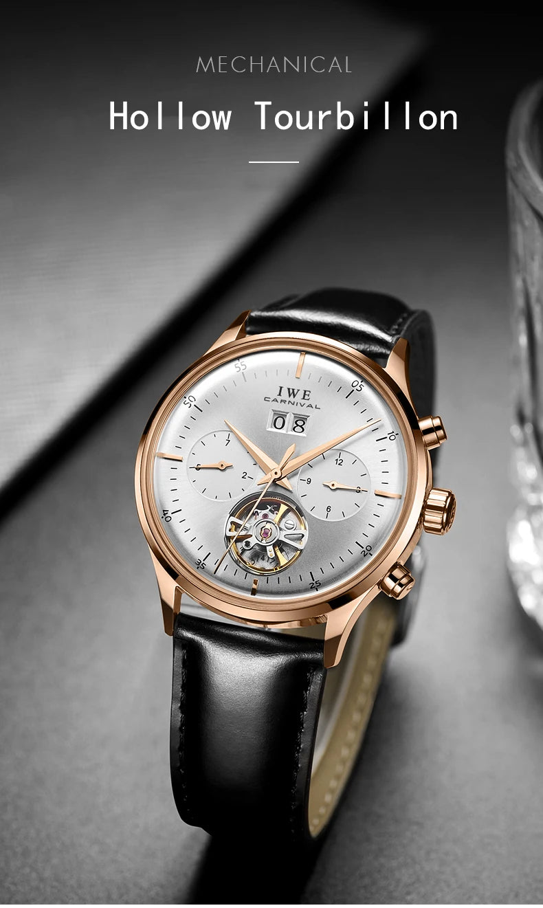 Montre Homme Automatique Cuir & Verre Saphir — Mécanique Luxury 3ATM