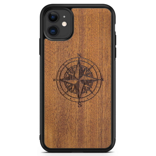 Coque iPhone Bois Compass - Protection Premium Écologique Gravée