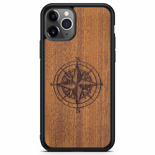Coque iPhone Bois Compass - Protection Premium Écologique Gravée