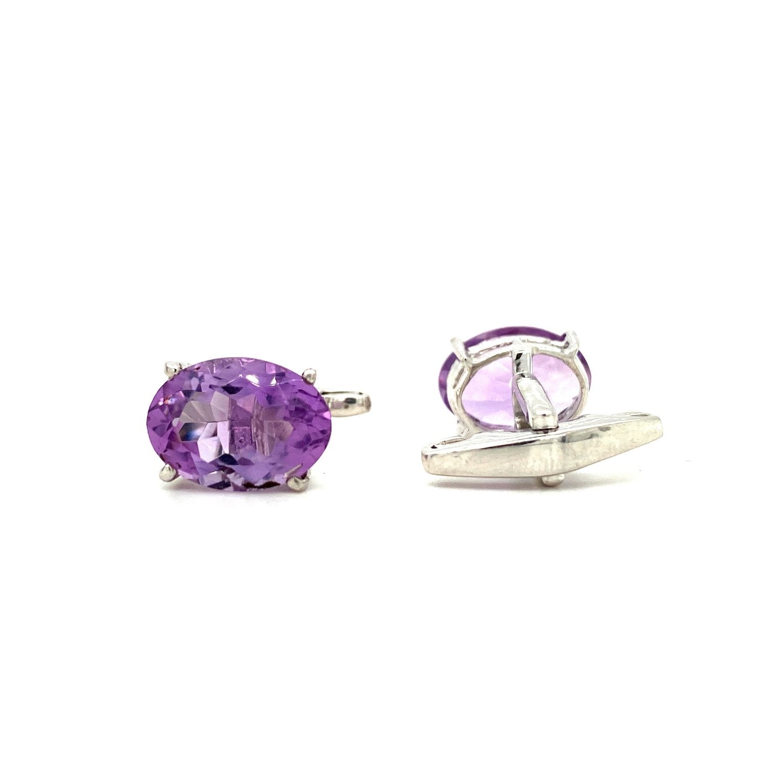 Boutons de Manchette Améthyste Rose – Argent 925 Plaqué Rhodium