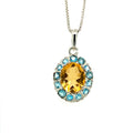 Colgante de plata 925 para mujer – Citrinos y topacio azul rodiado | Diseño multicolor