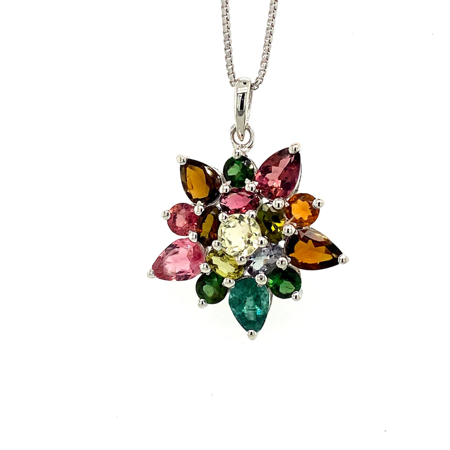 Pendentif Multi-Tourmalines en Argent Sterling 925 Rhodié – Femme
