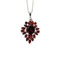 Women's Garnet Floral Design Pendant – Rhodium Plated 925 Silver | Handmade