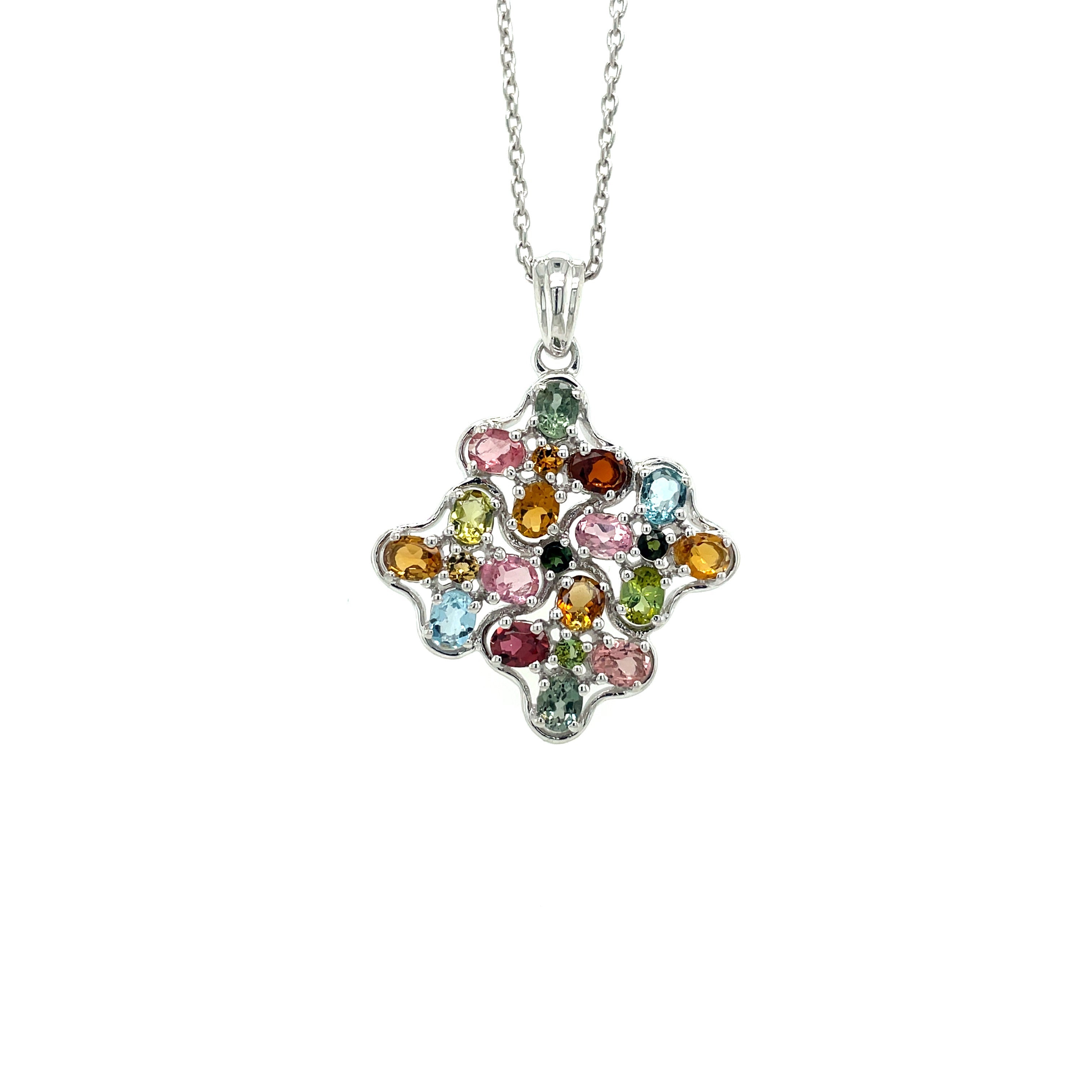 Colgante de plata 925 para mujer – Granate, topacio azul o piedras multicolor | Baño de rodio