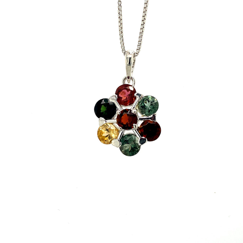 Colgante de turmalina multicolor - Plata 925 bañada en rodio