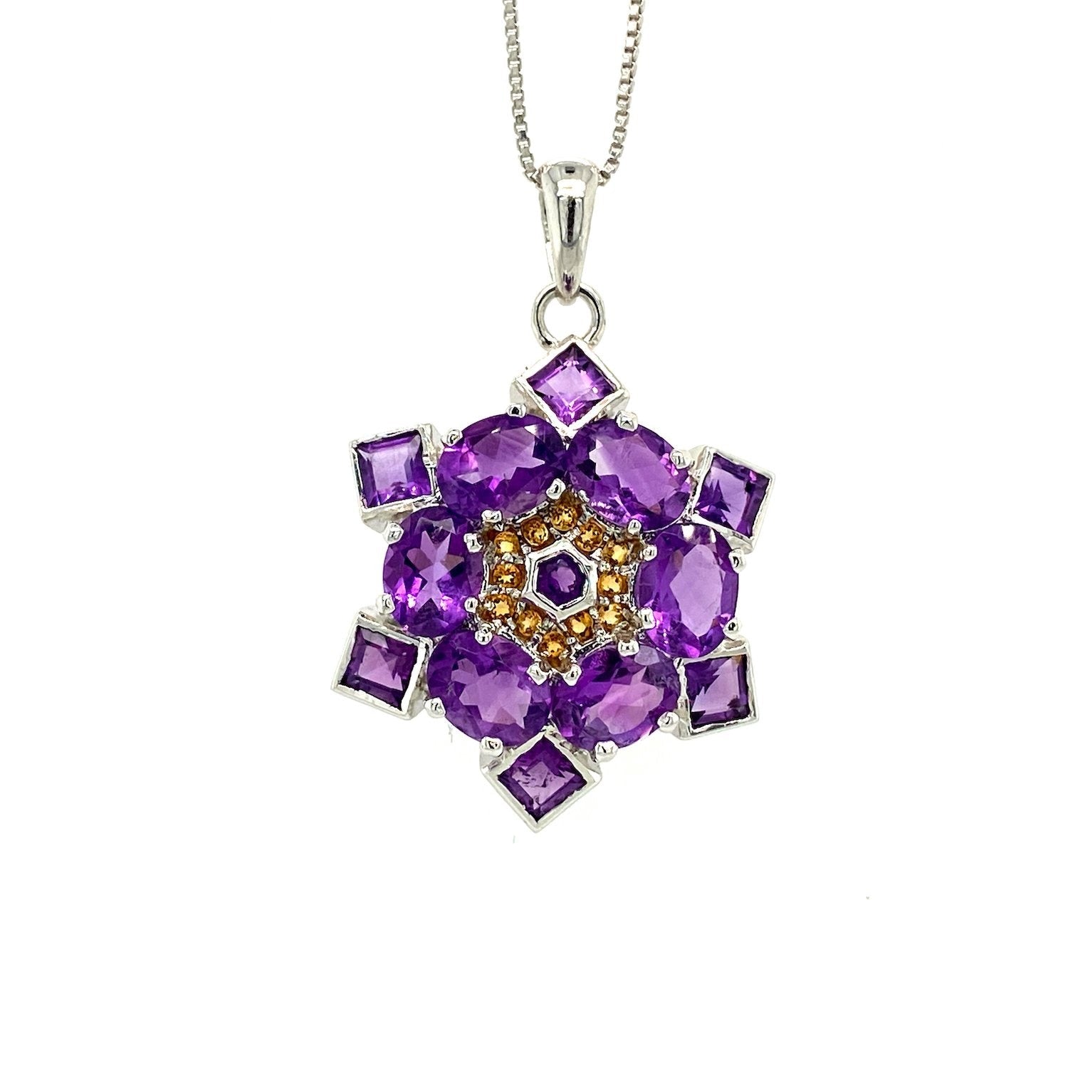 Colgante de múltiples piedras amatista y citrino - Plata 925 bañada en rodio