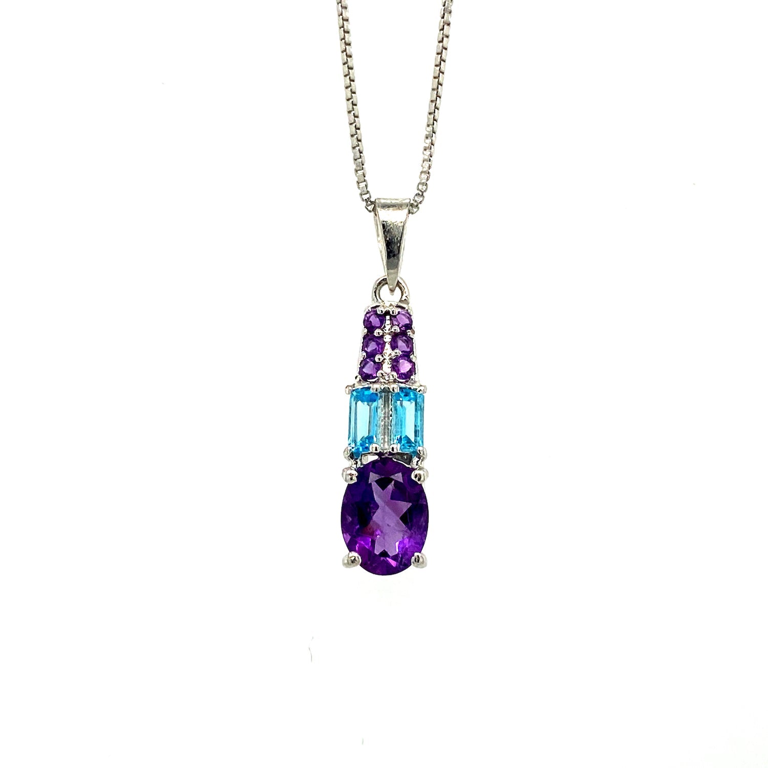 Pendentif Améthyste & Topaze Bleue en Argent 925 Rhodié – Femme