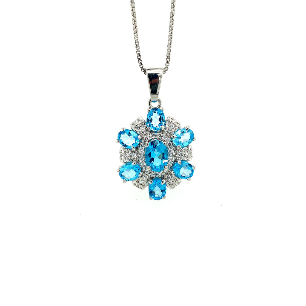 Colgante de topacio azul de plata de ley 925 - Baño de rodio