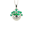 Pendentif Émeraude Design Floral – Argent 925 Plaqué Rhodium