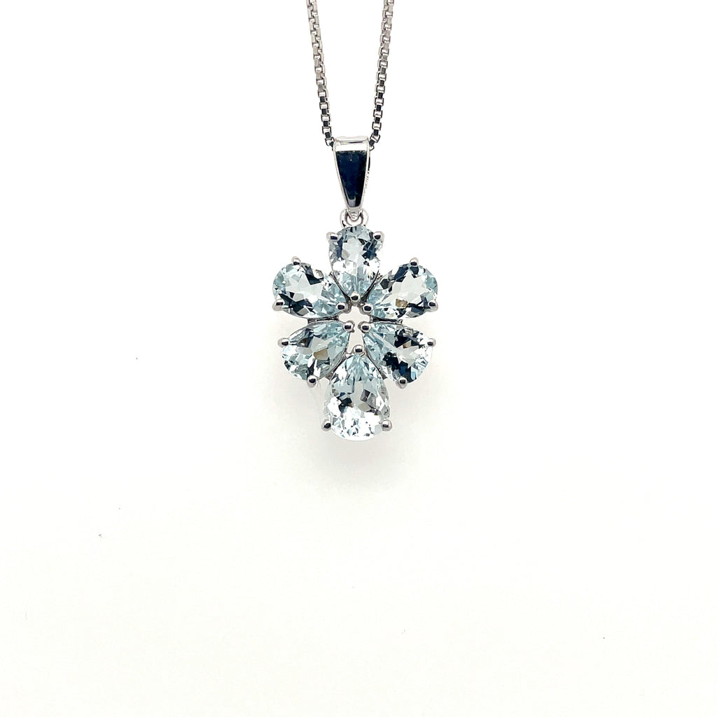 Colgante de aguamarina y multiturmalinas en plata 925 rodiada - Mujer