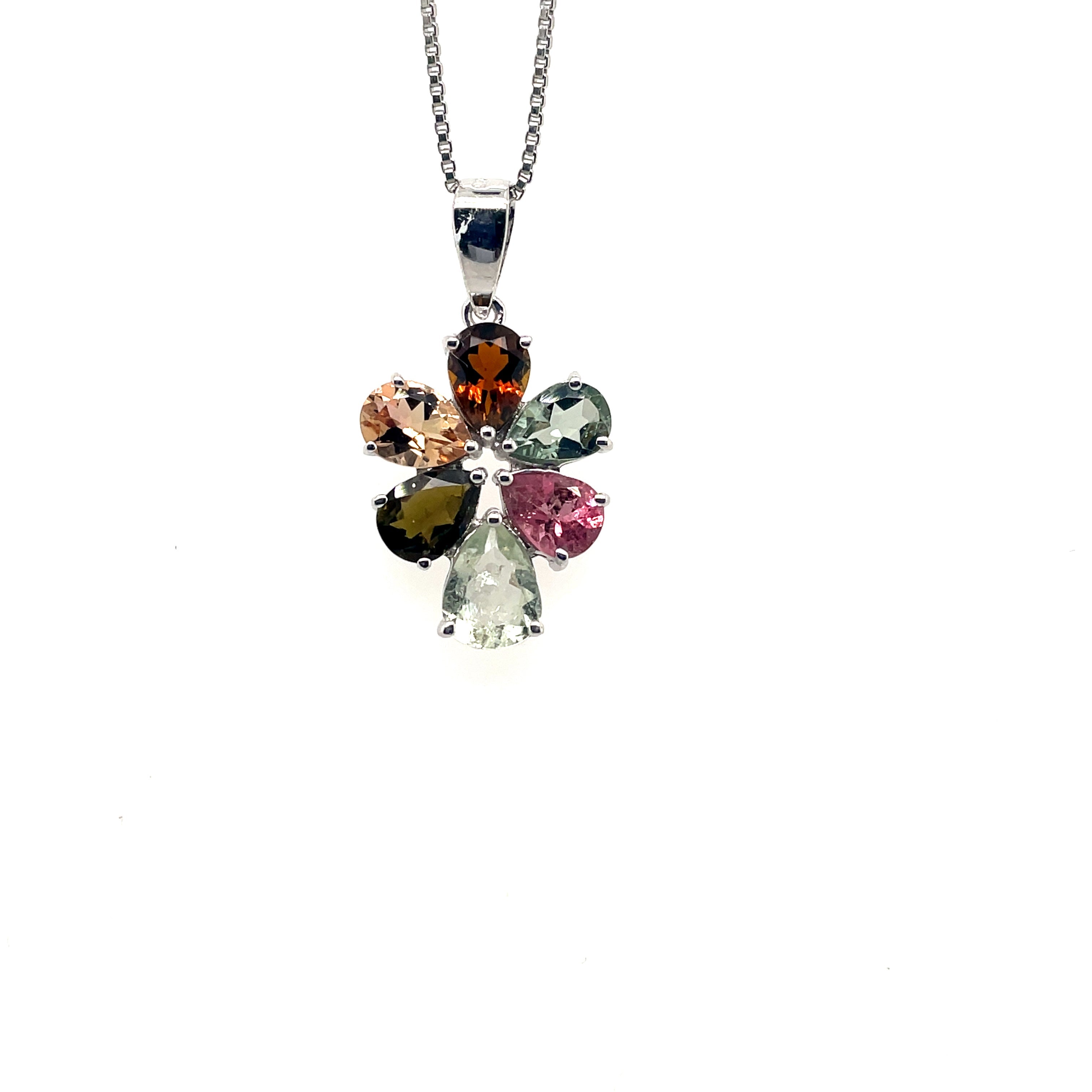 Pendentif Aigue-Marine & Multi-Tourmalines en Argent 925 Rhodié – Femme