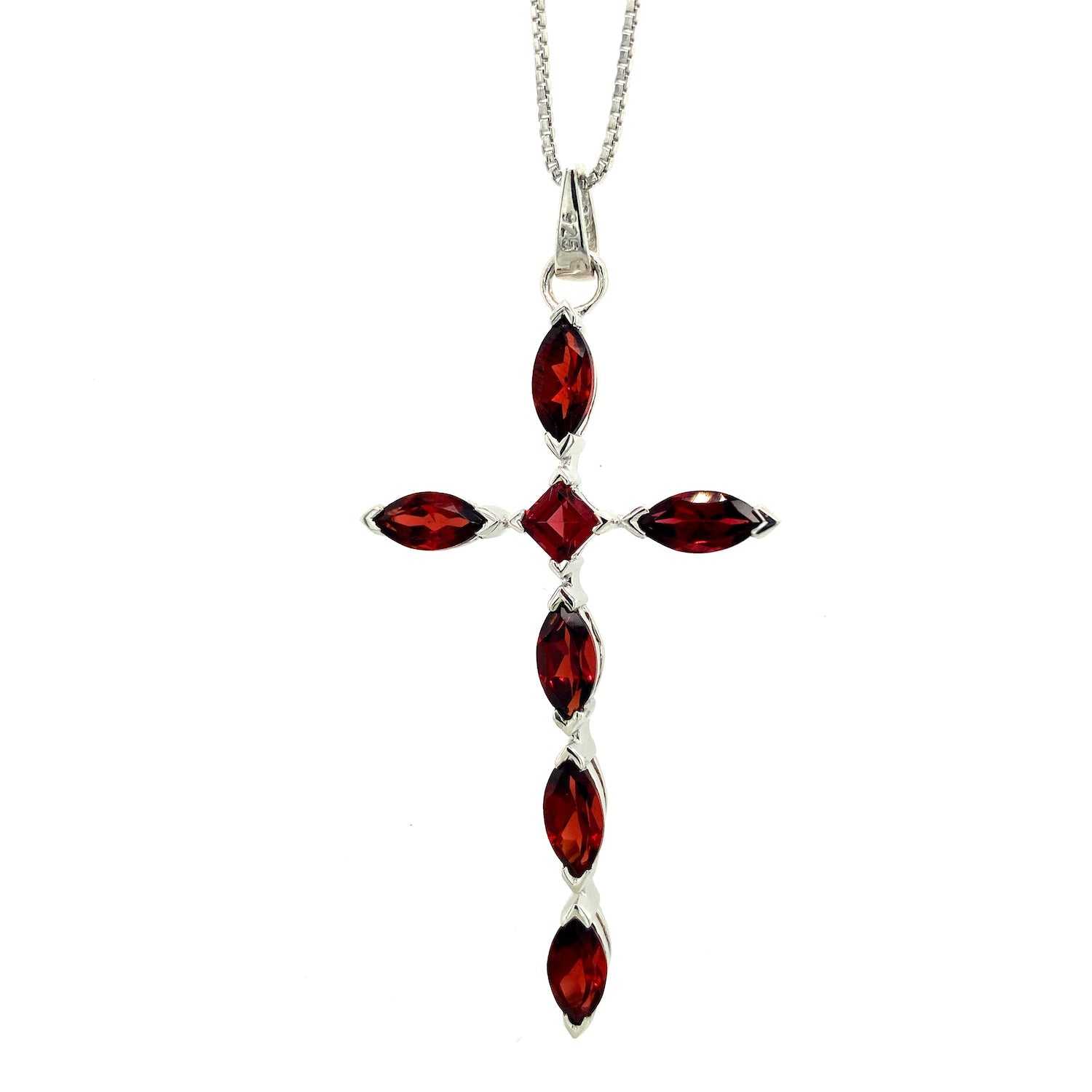 Pendentif Croix Grenat en Argent Sterling 925 Rhodié – Femme