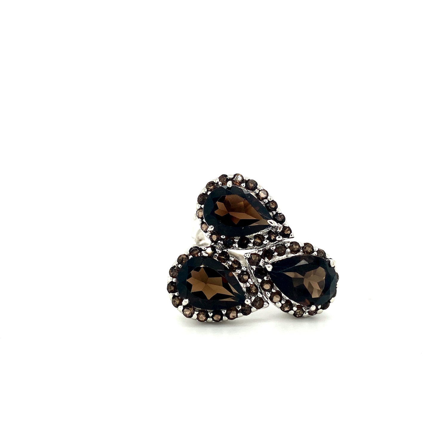 Bague Topaze Fumée Triple – Argent 925 Plaqué Rhodium