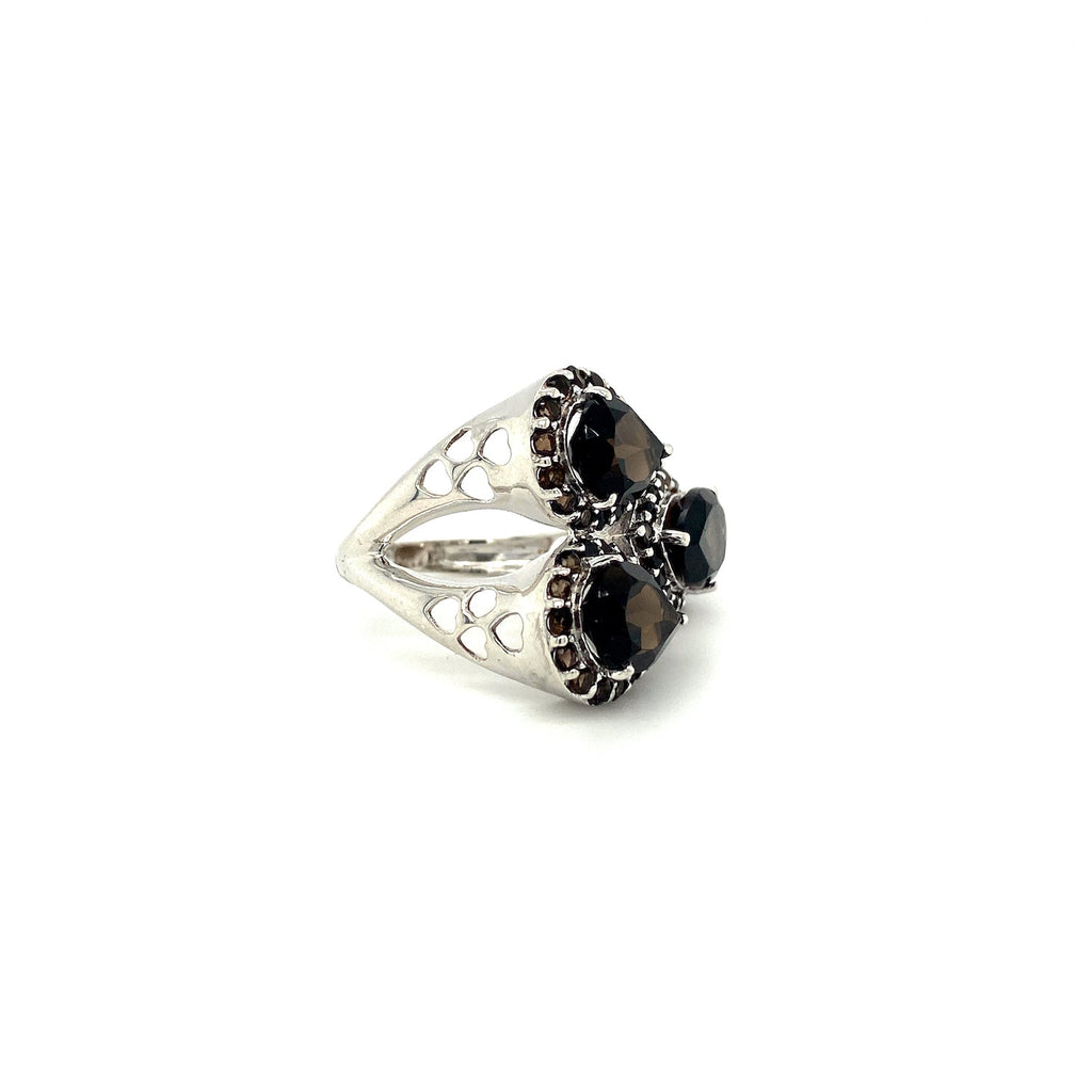 Triple Smoked Topaz Ring – Rhodium Plated 925 Silver