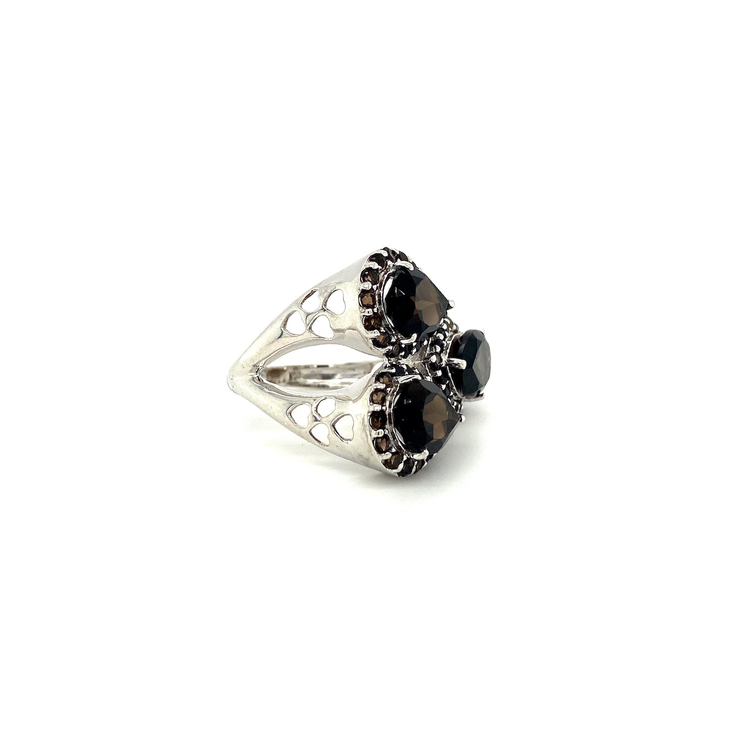 Bague Topaze Fumée Triple – Argent 925 Plaqué Rhodium