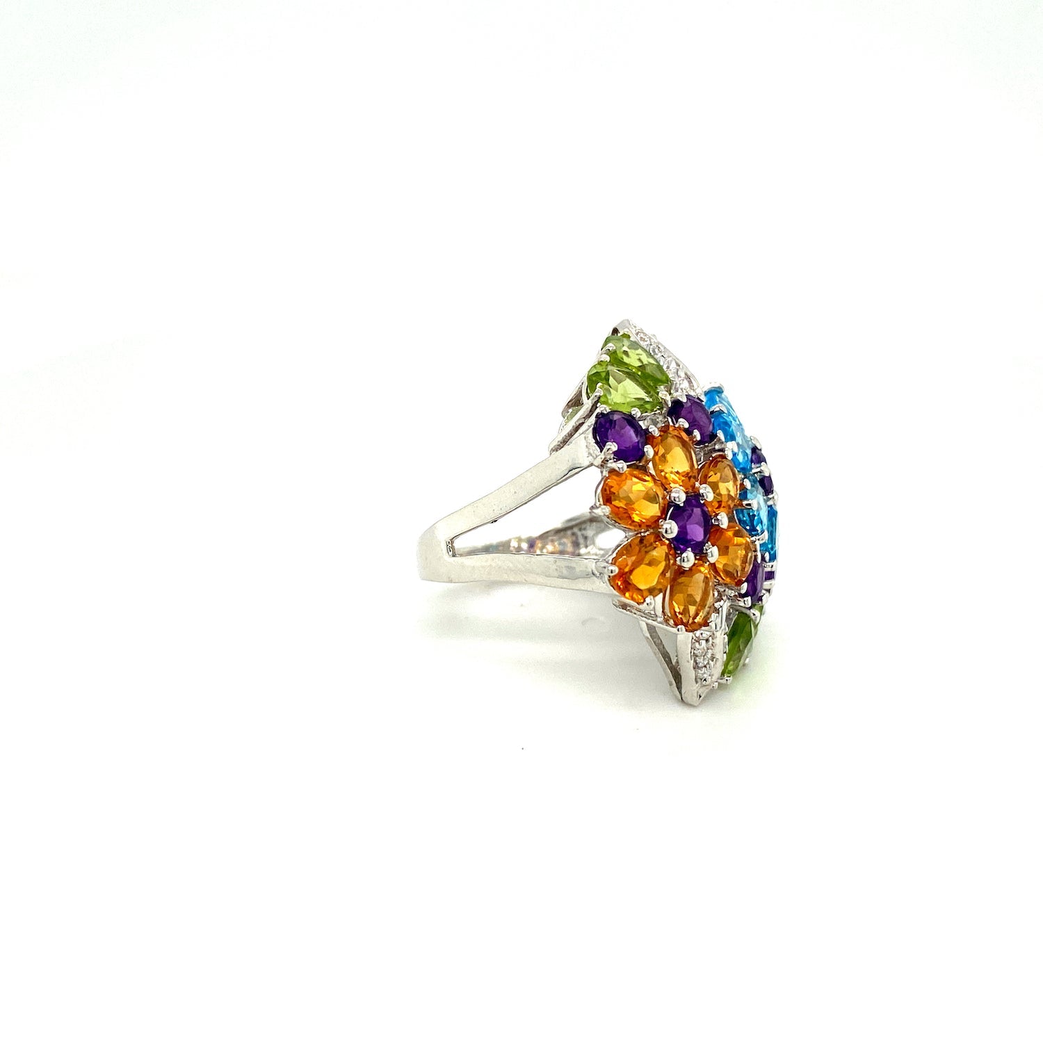 Bague Multi-Pierres Colorées – Argent 925 Plaqué Rhodium