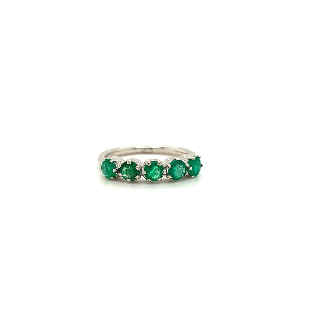 Women's Rhodium-Plated 925 Silver Emerald Ring