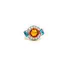 Bague Citrine, Topaze Bleue & Zircons en Argent 925 Rhodié – Femme