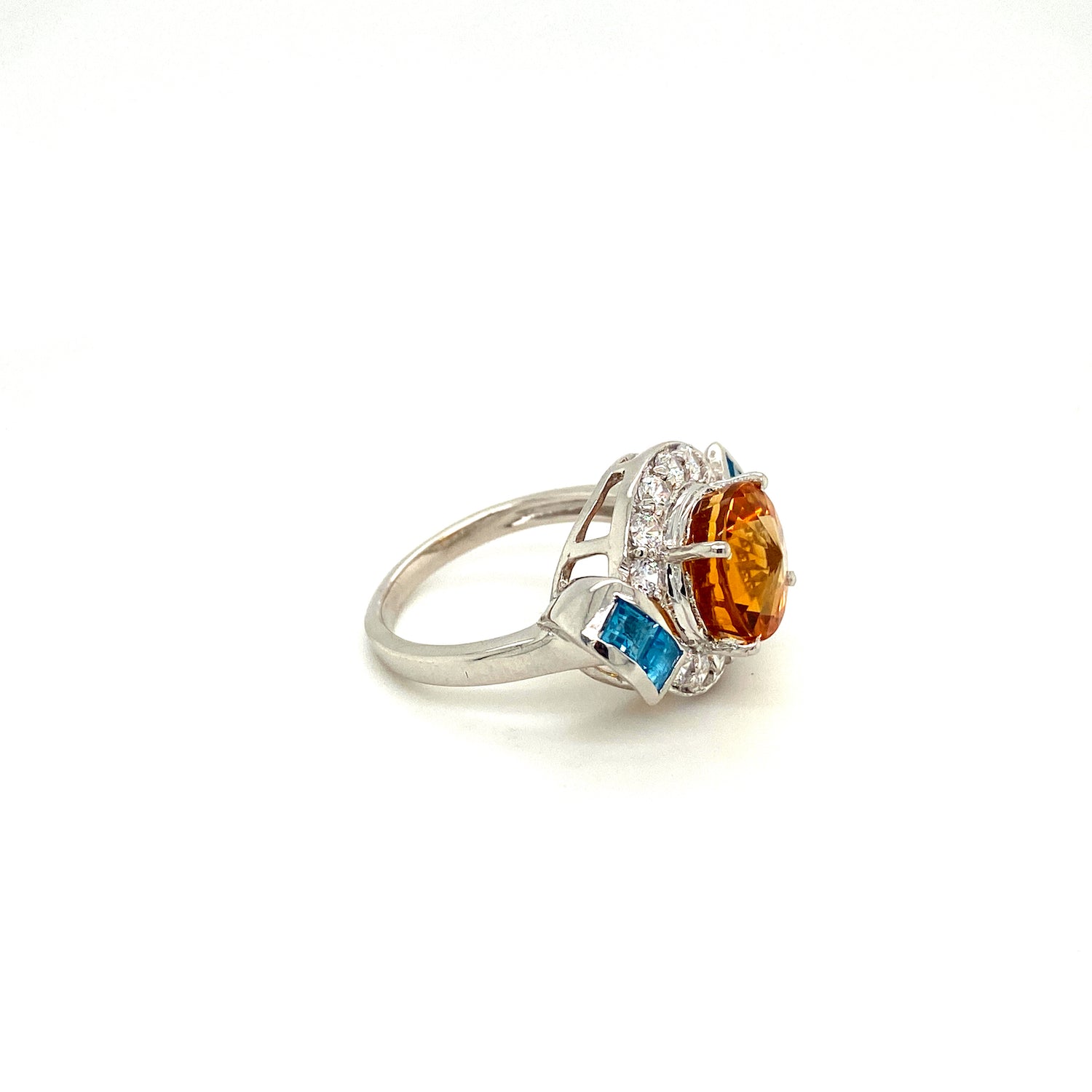 Bague Citrine, Topaze Bleue & Zircons en Argent 925 Rhodié – Femme