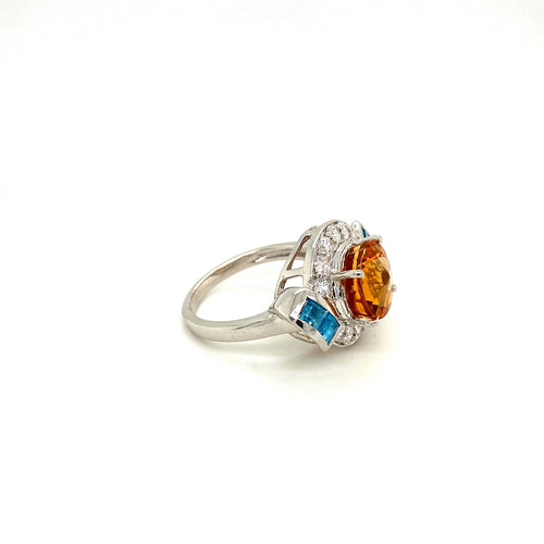 Bague Citrine, Topaze Bleue & Zircons en Argent 925 Rhodié – Femme