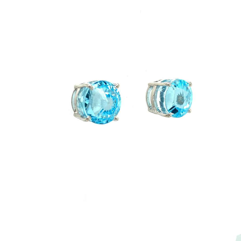 Boucles d'Oreilles Clous Blue Topaz Taille Ronde – Argent 925 Plaqué Rhodium