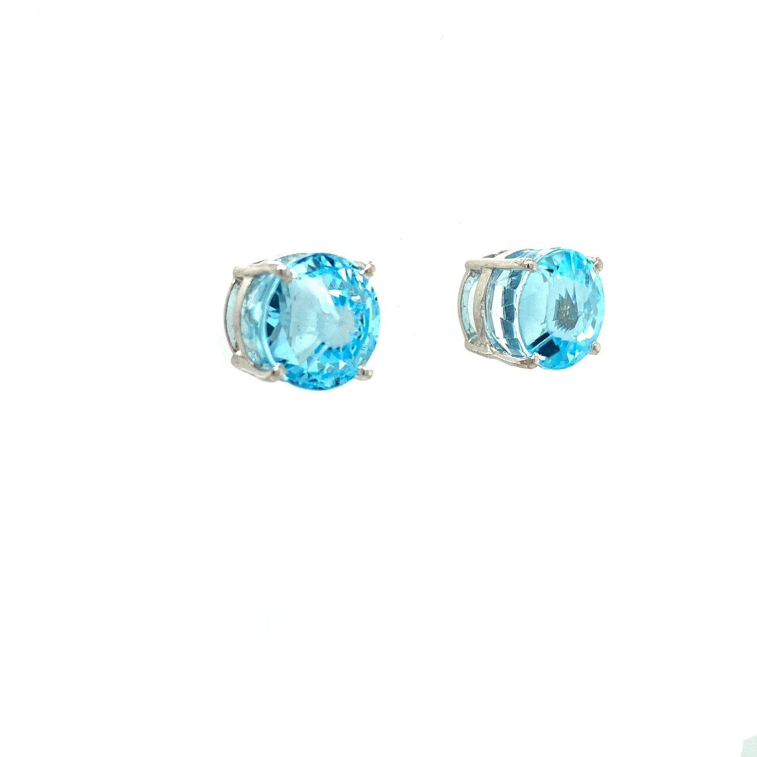Boucles d'Oreilles Clous Blue Topaz Taille Ronde – Argent 925 Plaqué Rhodium