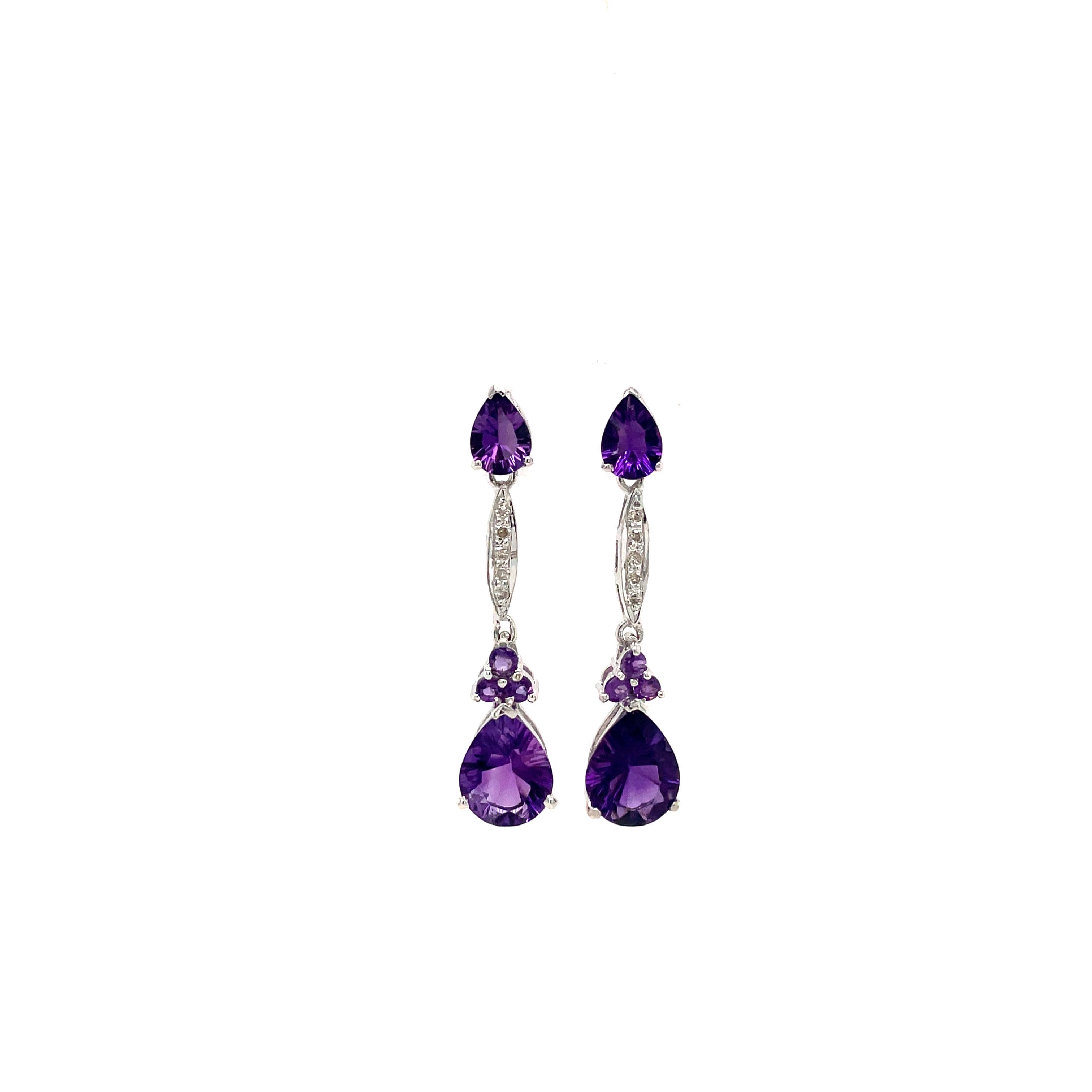 Boucles d'Oreilles Pendantes Pierre Précieuse en Argent 925 Rhodié – Femme