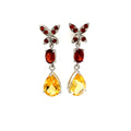 Boucles d’Oreilles Pendantes Femme Argent 925 – Grenats & Citrines Plaqué Rhodium