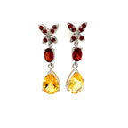 Boucles d’Oreilles Pendantes Femme Argent 925 – Grenats & Citrines Plaqué Rhodium