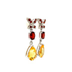 Boucles d’Oreilles Pendantes Femme Argent 925 – Grenats & Citrines Plaqué Rhodium