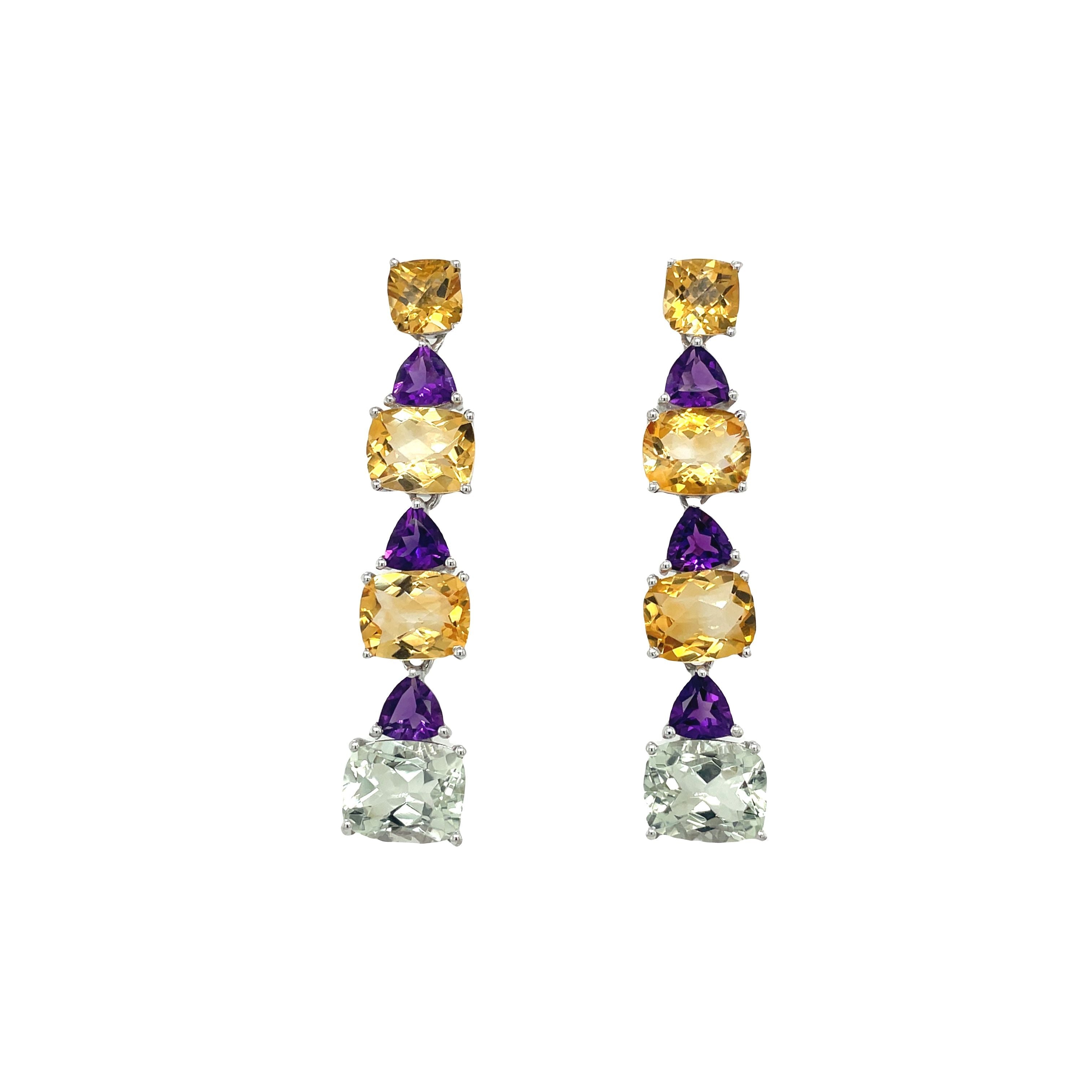 Boucles d'Oreilles Topaze Citron & Multi-Pierres – Argent 925 Plaqué Rhodium