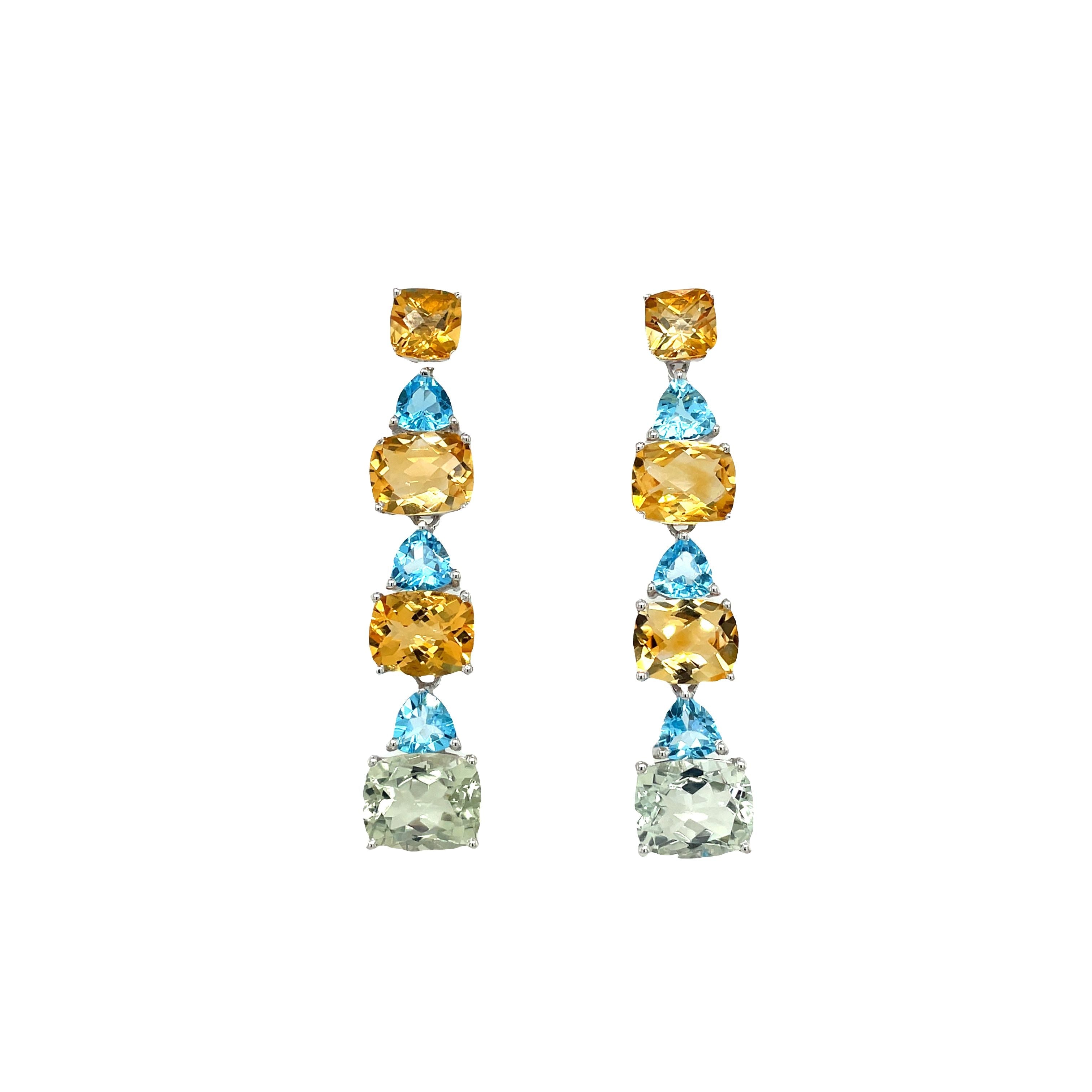 Boucles d'Oreilles Topaze Citron & Multi-Pierres – Argent 925 Plaqué Rhodium