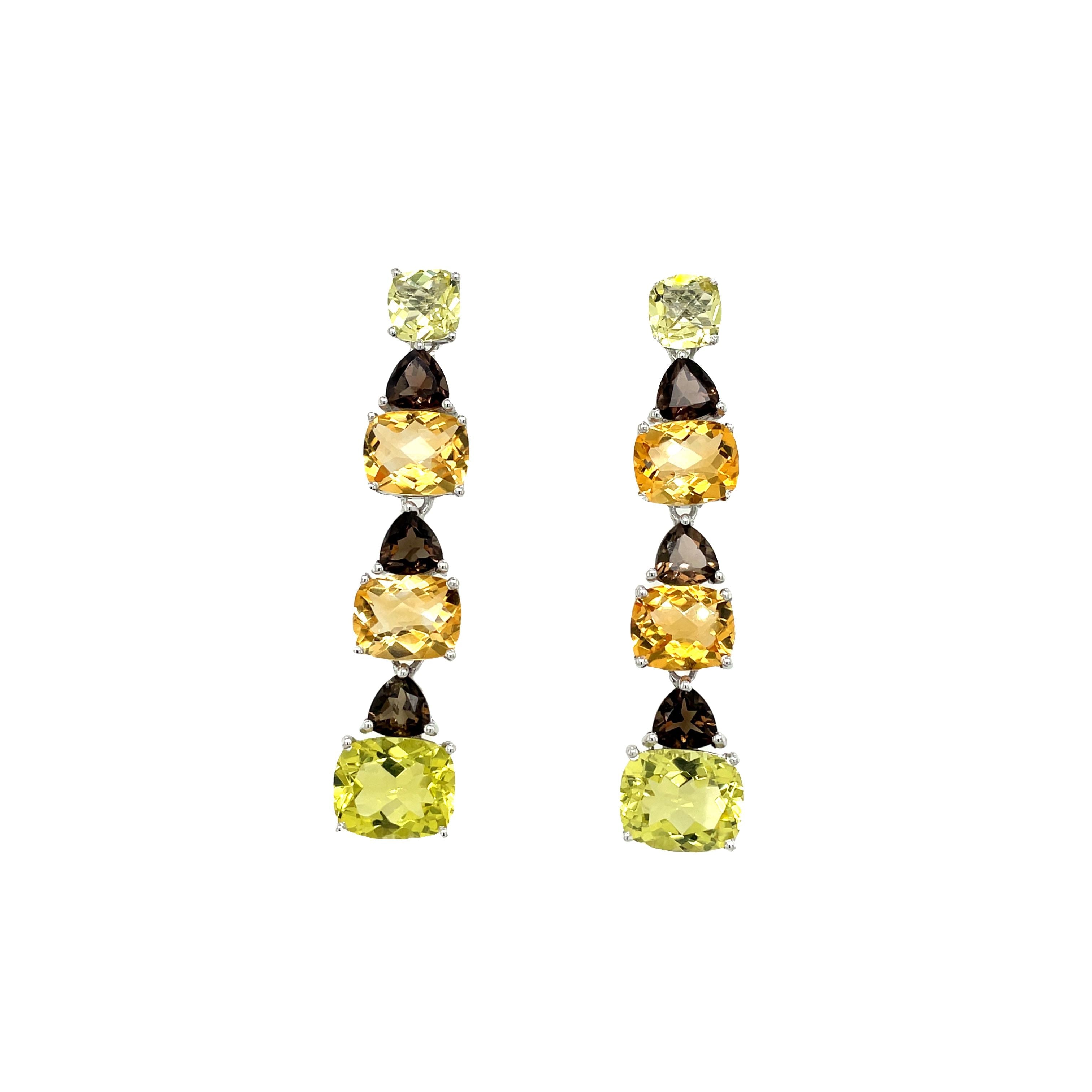 Boucles d'Oreilles Topaze Citron & Multi-Pierres – Argent 925 Plaqué Rhodium