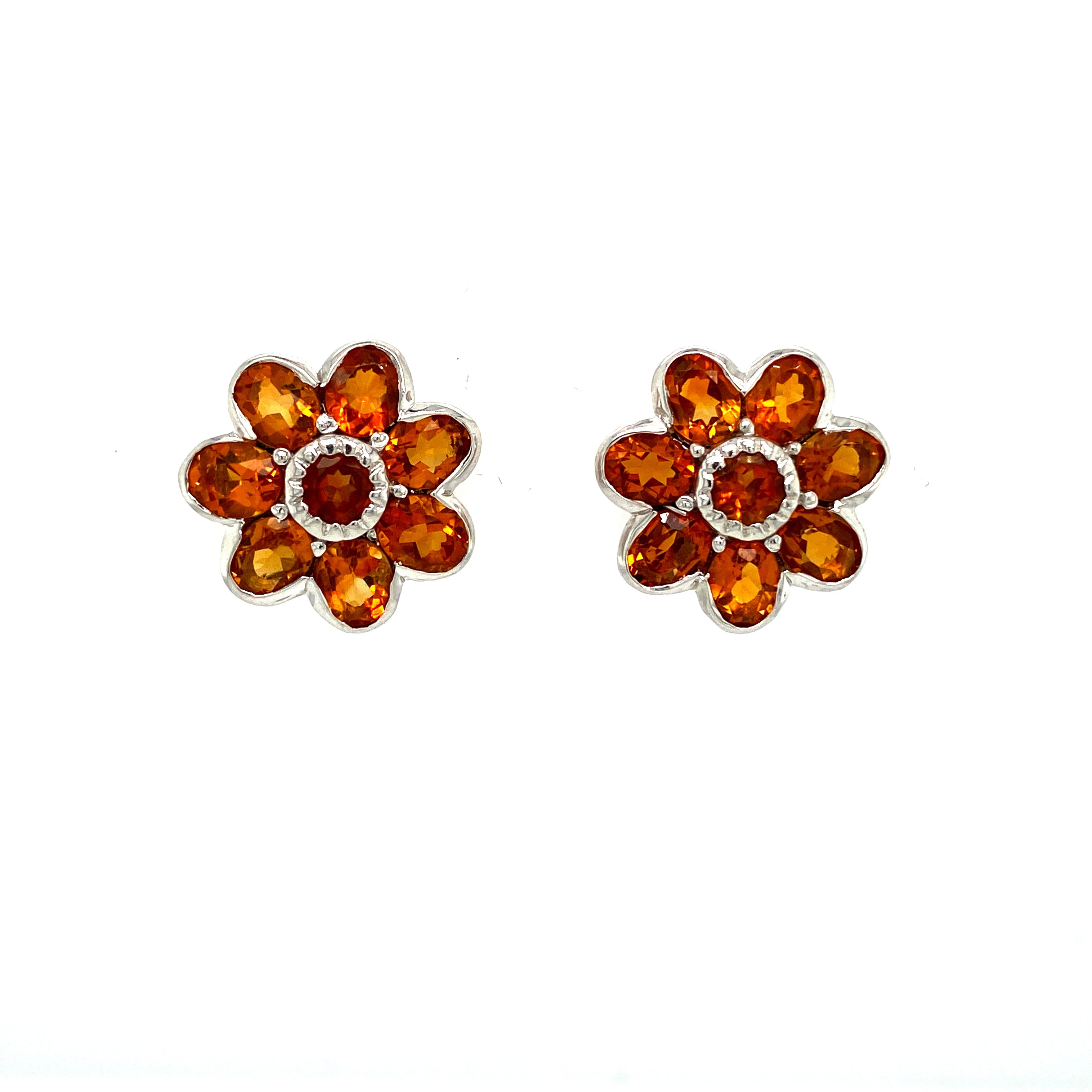 Citrine & Cubic Zirconia Stud Earrings – 925 Sterling Silver Rhodium Plated