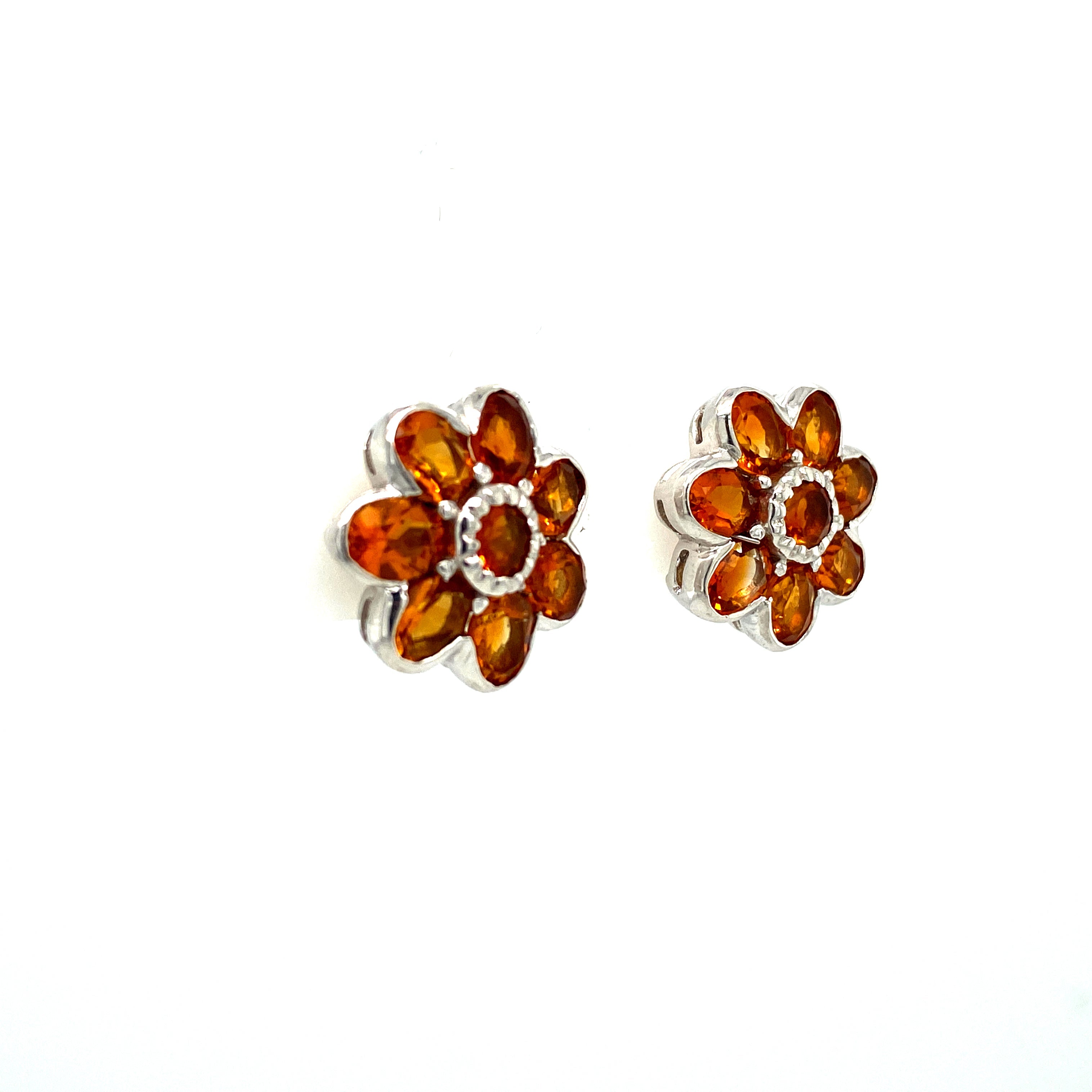 Citrine & Cubic Zirconia Stud Earrings – 925 Sterling Silver Rhodium Plated