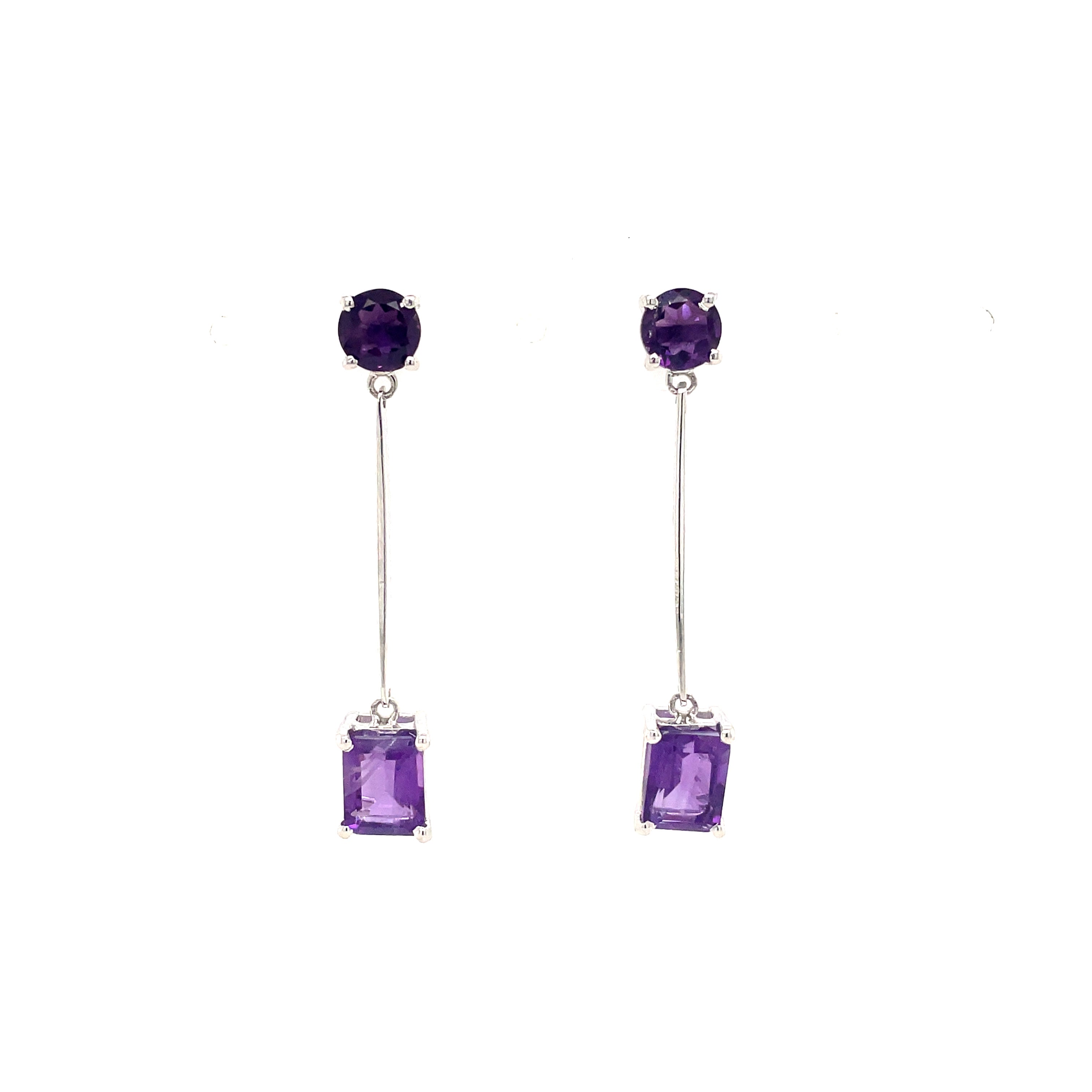 Boucles d'Oreilles Pendantes Pierres Précieuses – Argent 925 Plaqué Rhodium | Citrine, Améthyste ou Grenat