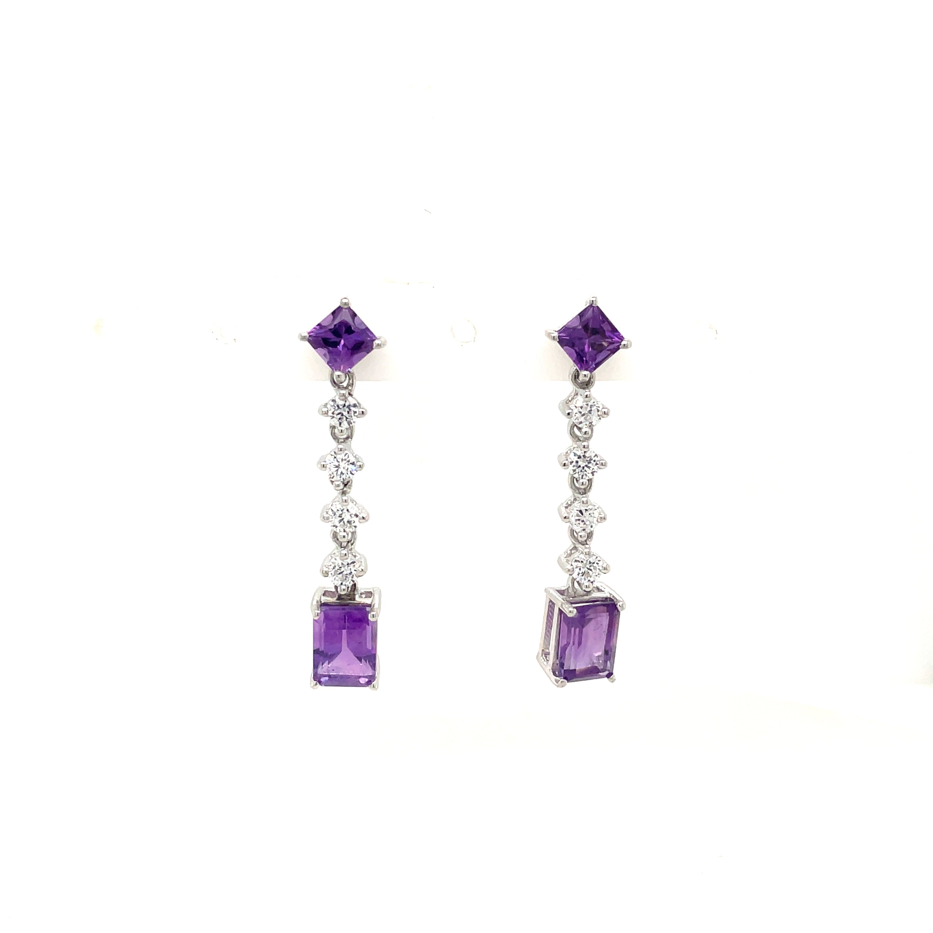 Boucles d'Oreilles Pendantes Pierres Précieuses – Argent 925 Plaqué Rhodium | Blue Topaz, Citrine ou Améthyste