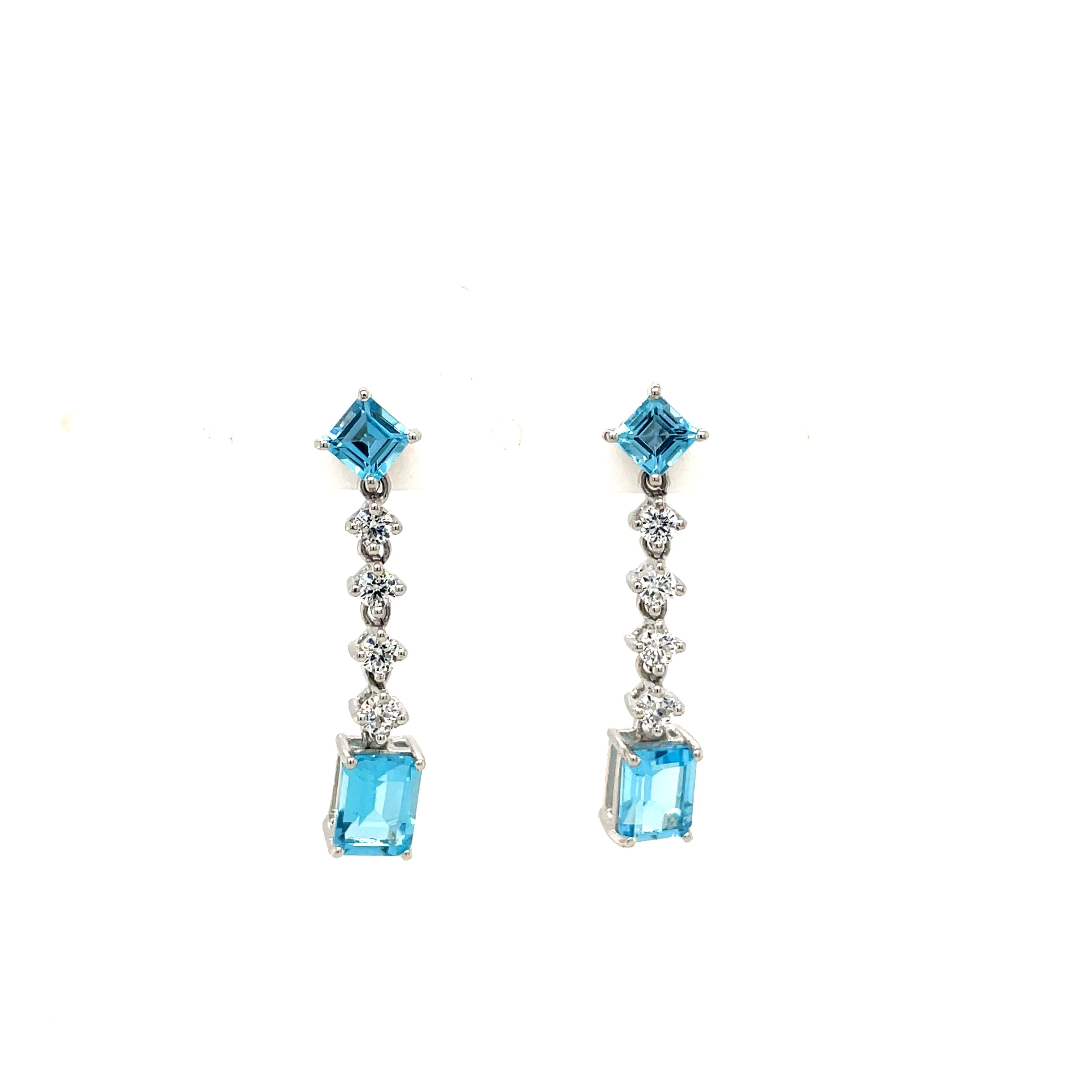 Boucles d'Oreilles Pendantes Pierres Précieuses – Argent 925 Plaqué Rhodium | Blue Topaz, Citrine ou Améthyste