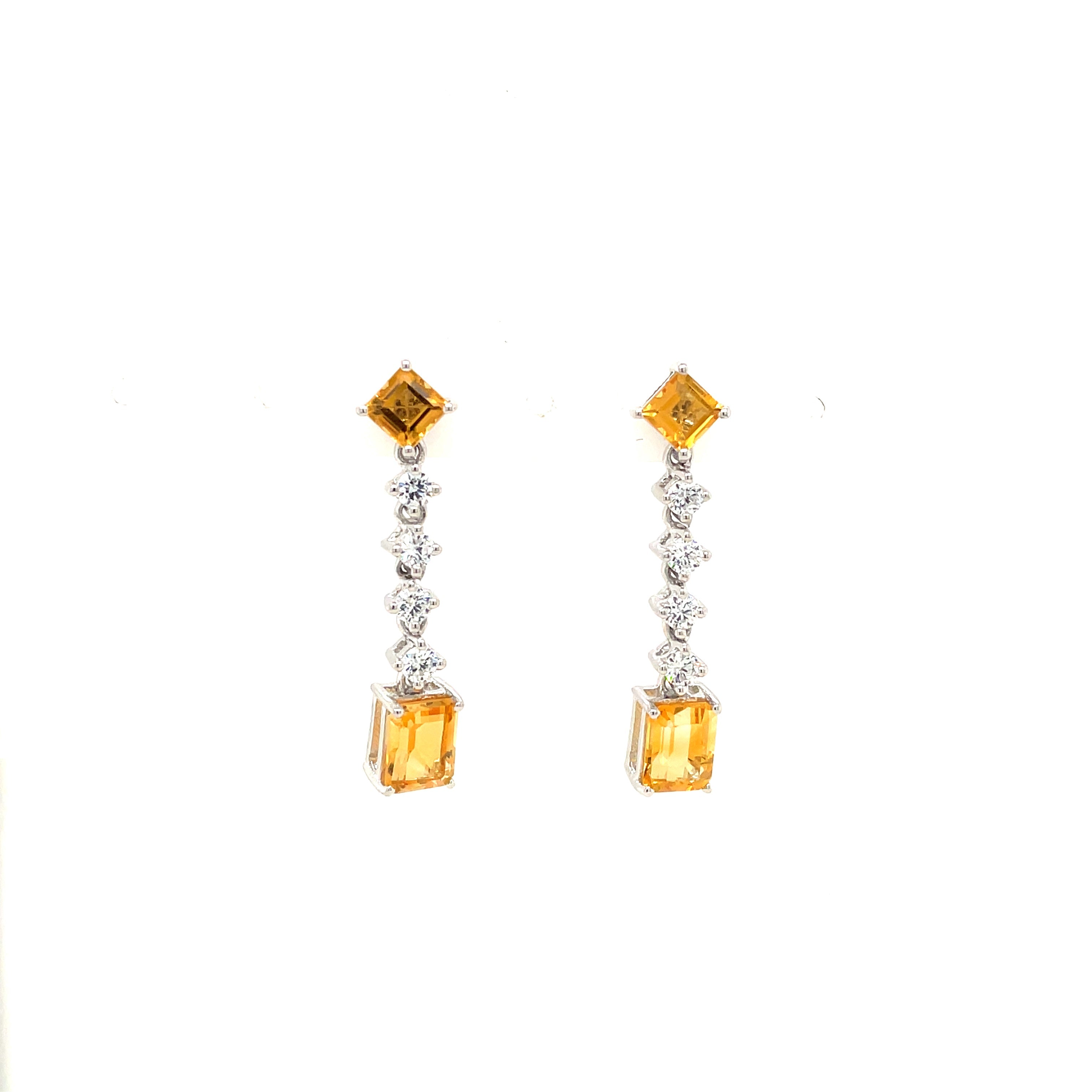 Boucles d'Oreilles Pendantes Pierres Précieuses – Argent 925 Plaqué Rhodium | Blue Topaz, Citrine ou Améthyste