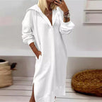 Robe Maxi Tricot à Capuche Fendue — Femme, Coupe Longue, Blanc