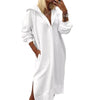 Women's Split Hooded Knit Maxi Dress — Long, White