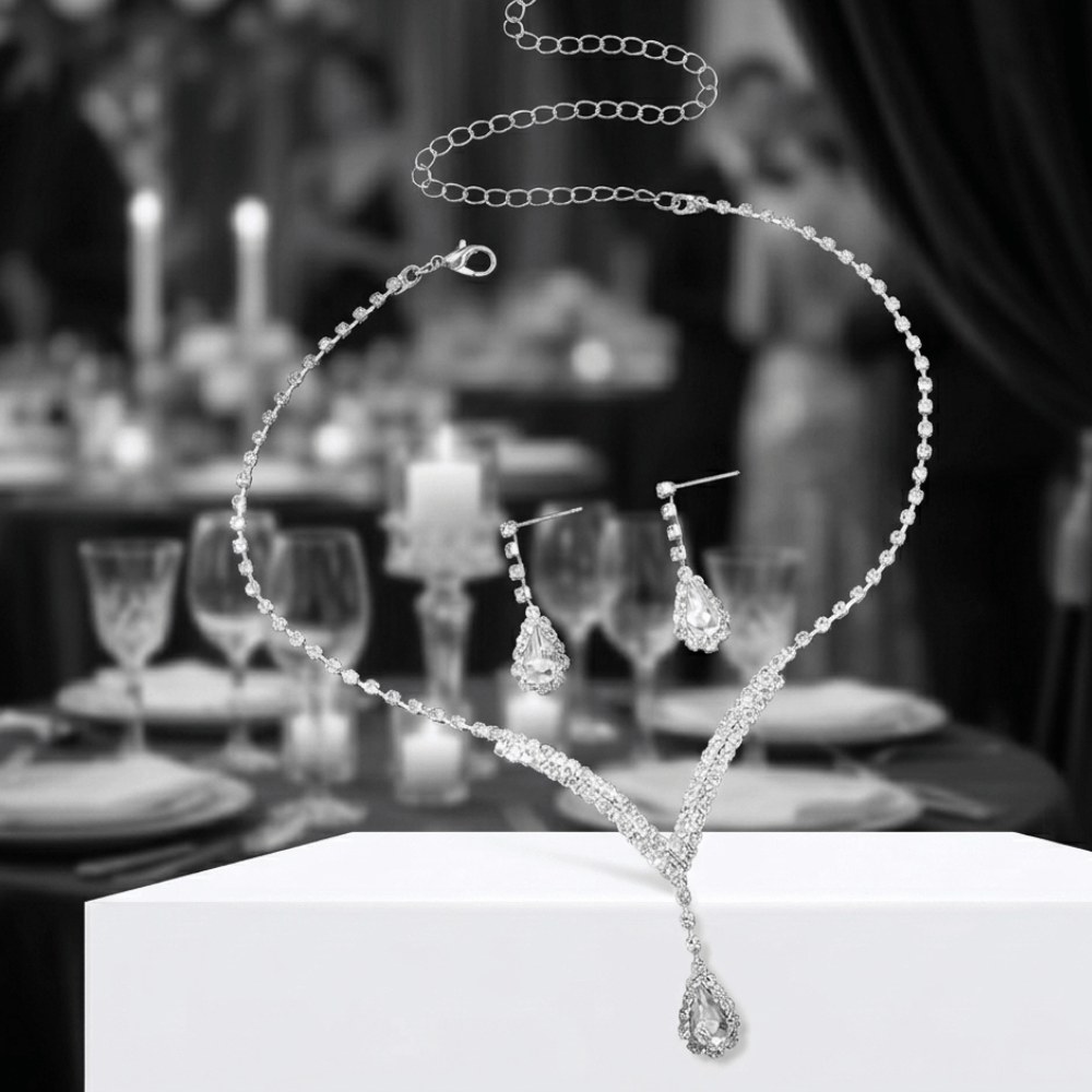 Parure Collier & Boucles d'Oreilles Chaîne Griffe Strass Cristal – Femme