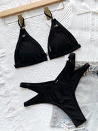 Bikini negro sexy con aberturas para mujer 2026 - Traje de baño de playa de dos piezas con efecto push-up