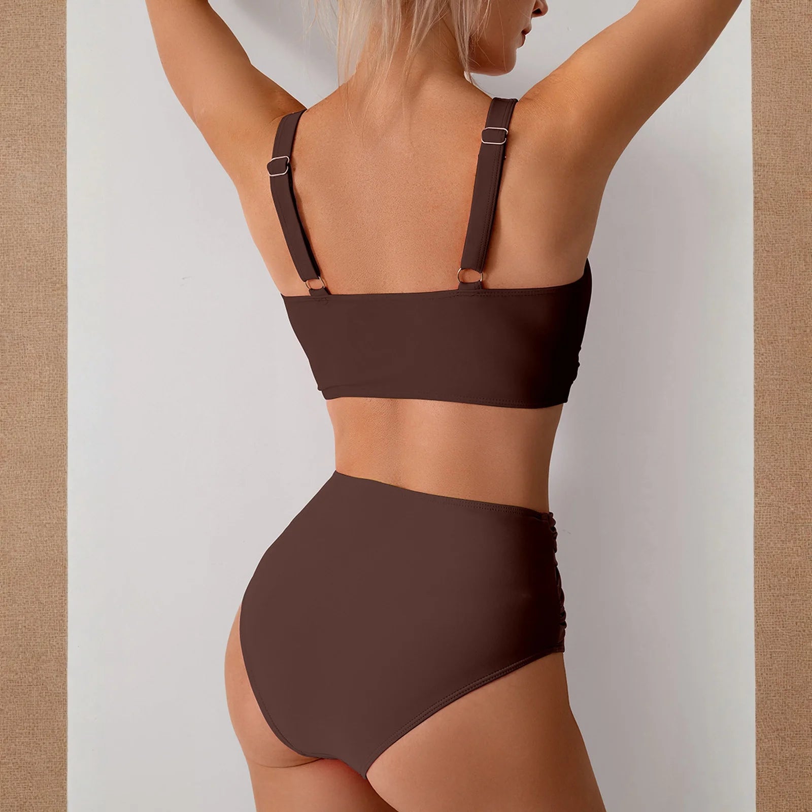 Bikini Femme Taille Haute Sexy Twist Front Froncé - Maillot de Bain Deux Pièces Amincissant Plage Été