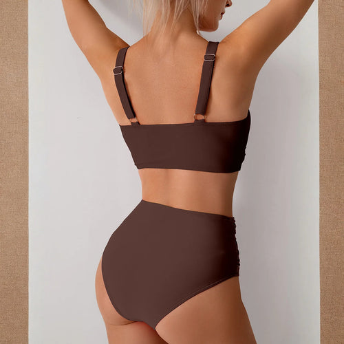Bikini Femme Taille Haute Sexy Twist Front Froncé - Maillot de Bain Deux Pièces Amincissant Plage Été