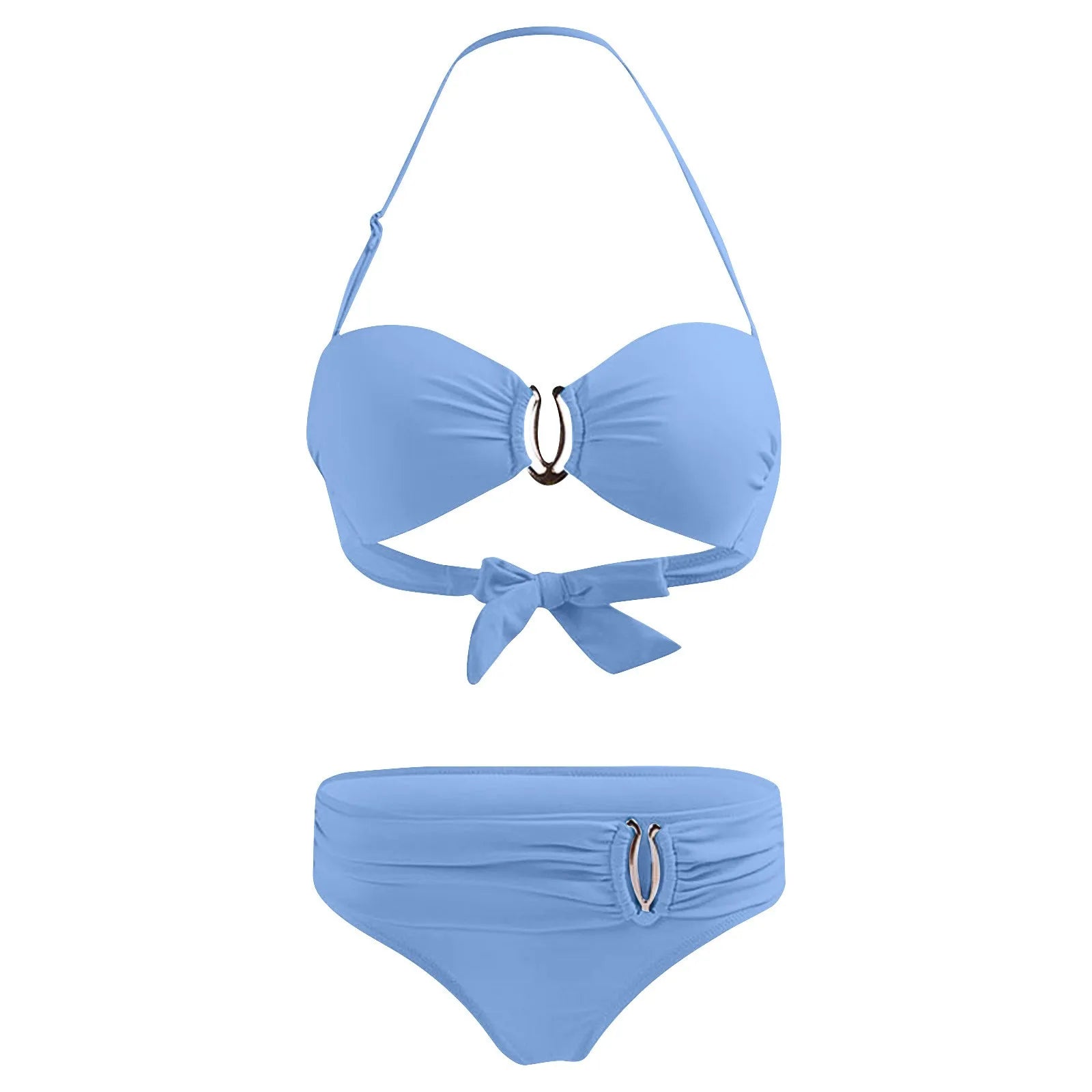 Bikini Femme Sexy Dos Nu Couleur Unie - Maillot de Bain Deux Pièces Col Halter Taille Basse Plage