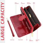 Glossy Waxed Leather Wallet — Long Clutch with FuturaTrend Wrist Strap
