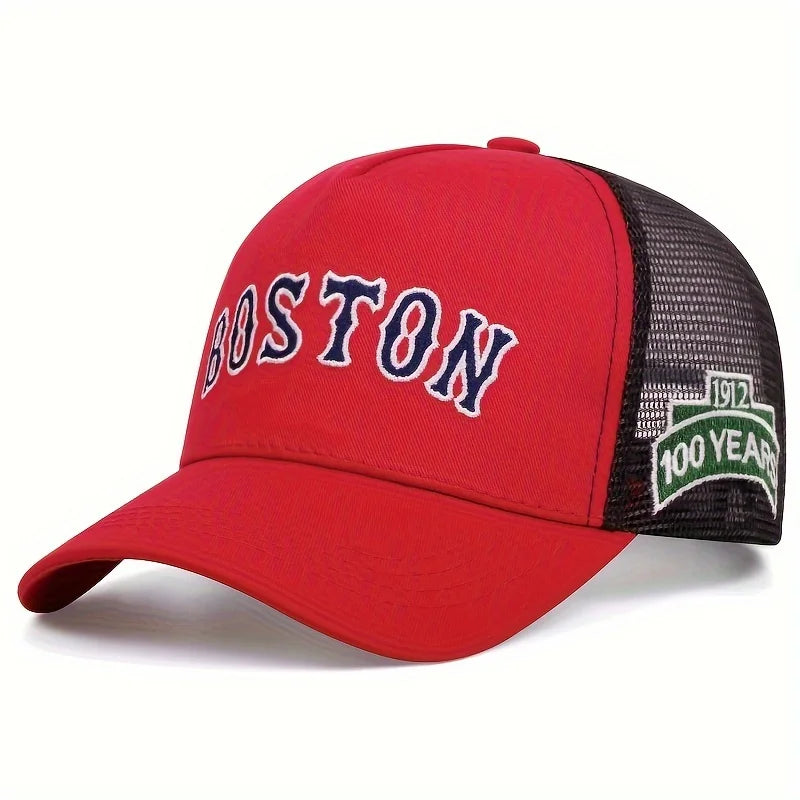 Casquette Baseball Boston Brodée 3D Trucker Cap - Filet Ajustable Unisexe Sport Outdoor
